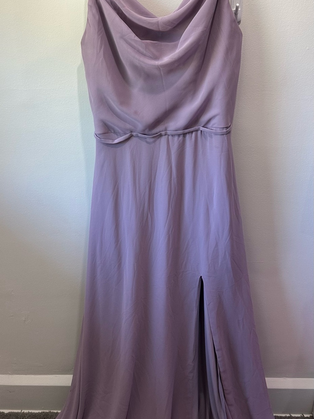 Mori Lee Lilac Chiffon Cowl Neck Evening Gown